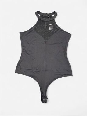 🔥 Bebe Swiss Dot Mesh Halter Bodysuit L ✨